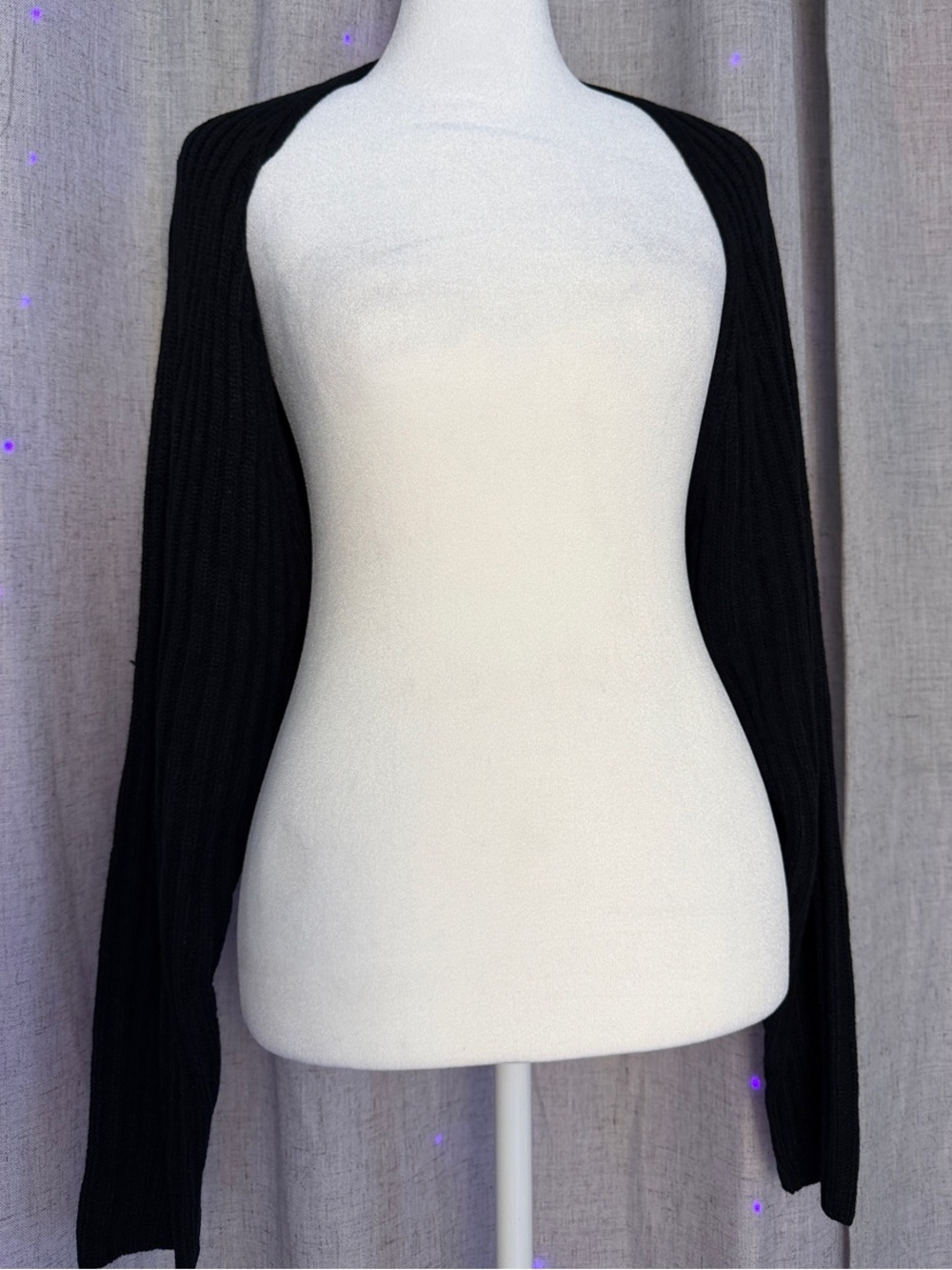 Black Ribbed Open-Front Women's Shrug Sweater